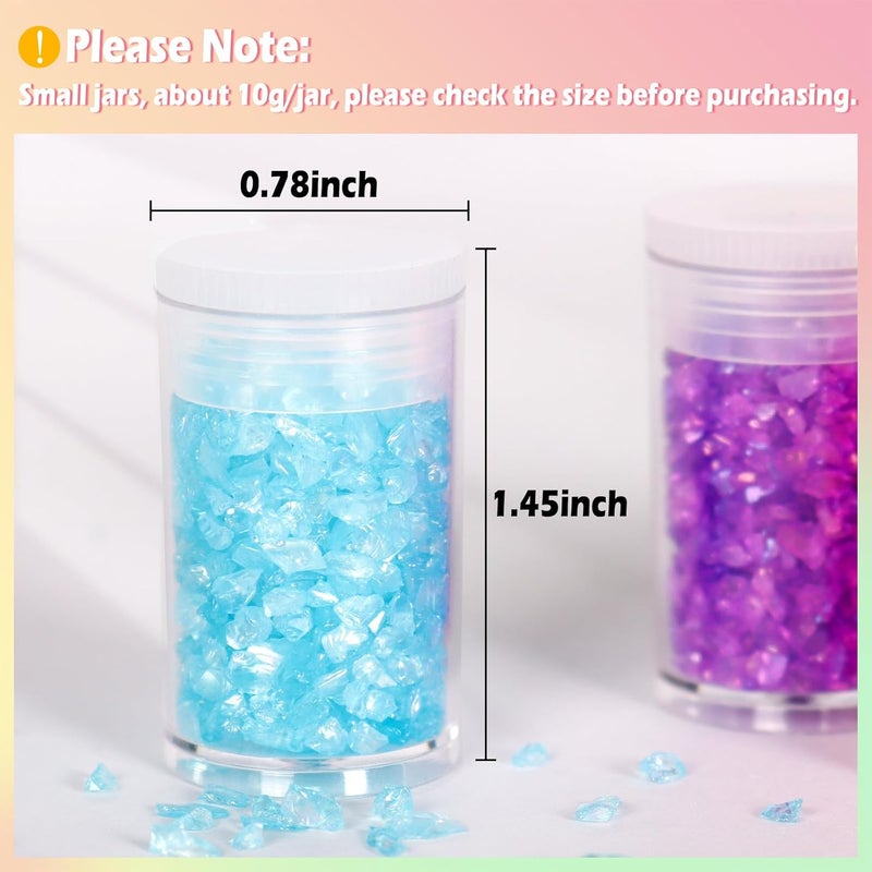 Matio 12 Colors Iridescent Crushed Glass, Irregular Chunky Glitter, Sprinkle Chips for Resin Epoxy Jewelry DIY, Shattered Glass Crystal Flakes Sequins for Nail Art Makeup Decoration Vase Filler - Image 2